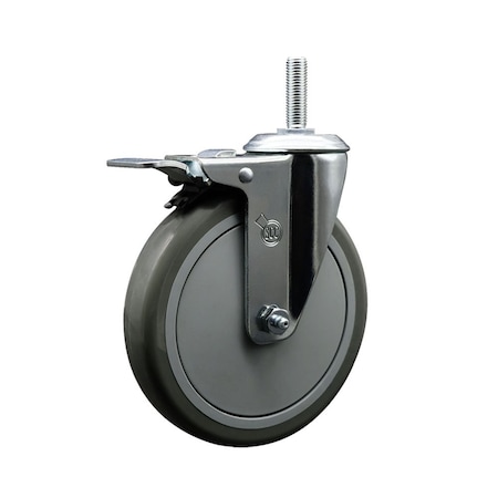 Service Caster 6 Inch Gray Polyurethane Wheel Swivel 34 Inch Threaded Stem Caster Total Lock Brake SCC SCC-TSTTL20S614-PPUB-34212